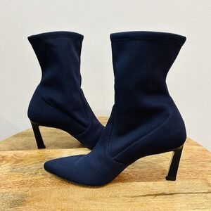 Stuart Weitzman Rapture Navy Portofino Stretch Knit Ankle Boots Women's Size 6.5